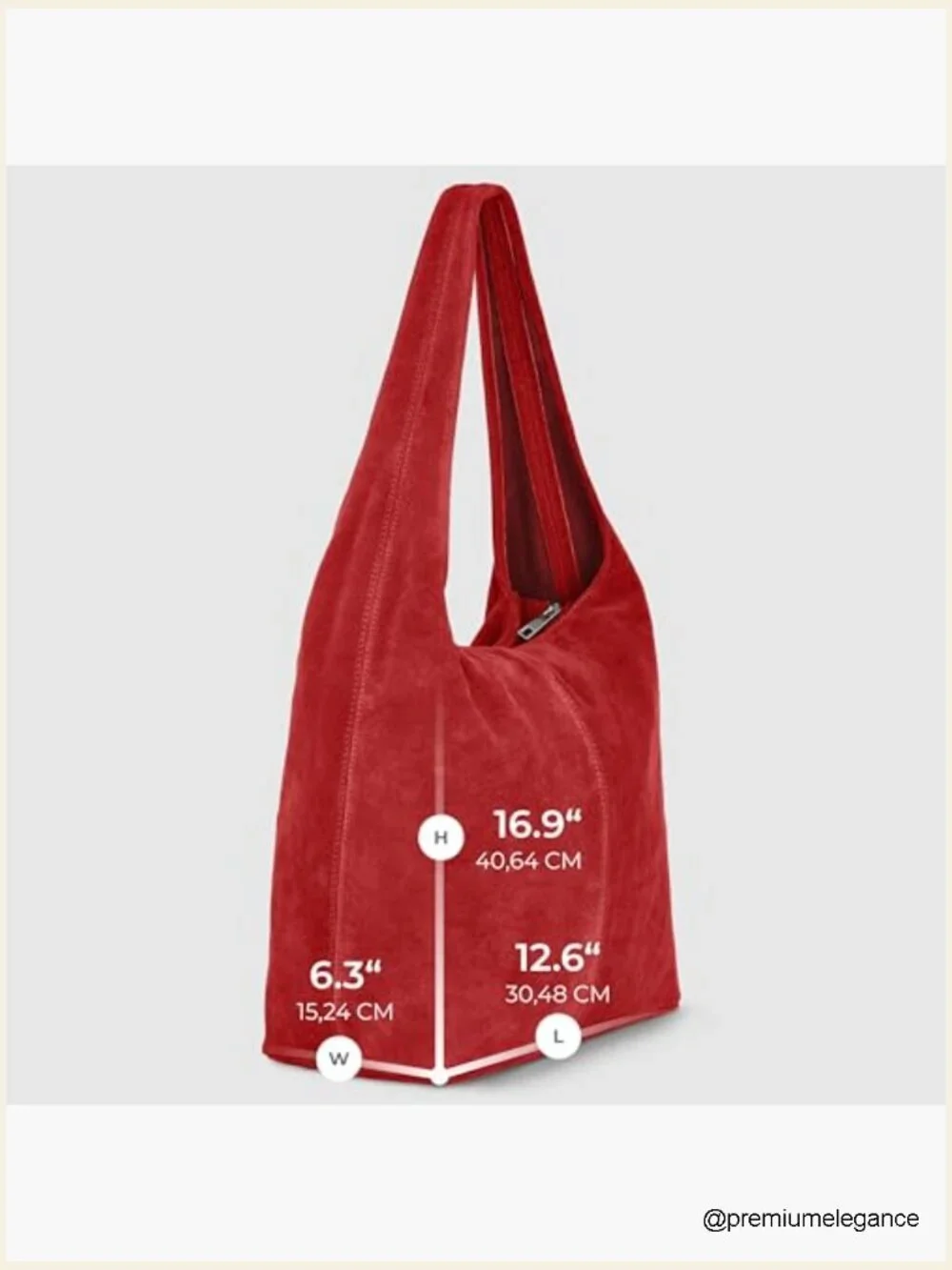 Italian Genuine Suede Hobo Bag with Zipper Shoulder Strap Large Slouchy
